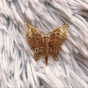Vintage Signed Monet Gold Tone Butterfly Pin Brooch